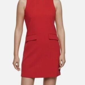 Express Women’s Red Sleeveless Shift Dress Size Medium Faux Pockets Career Work